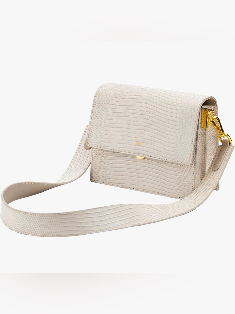 JW PEI Mini Flap Crossbody Bag Ivory Lizard Embossed Vegan Leather